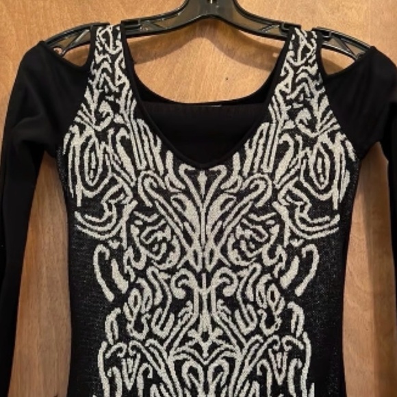 Caché Black Cold Shoulder Metallic Knit Sweater Dress | Size XL - Picture 4 of 9